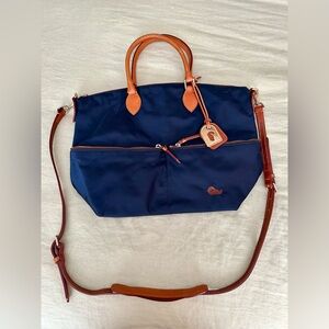 Dooney & Bourke Blue Canvas Camel Leather Bag